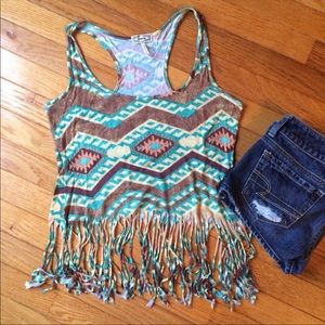Kirra fringe Aztec print tank